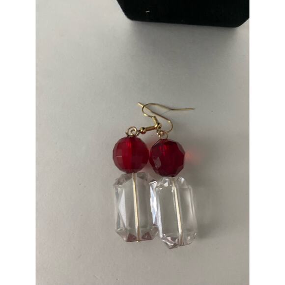 handmade clear and red bead earrings - Picture 2 of 5